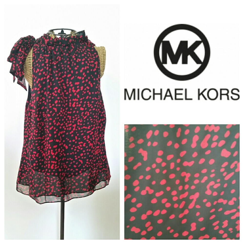 Xsold Michael Kors red dotted bow blouse 12P - Picture 1 of 3