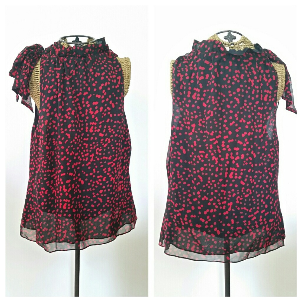 Xsold Michael Kors red dotted bow blouse 12P - Picture 3 of 3