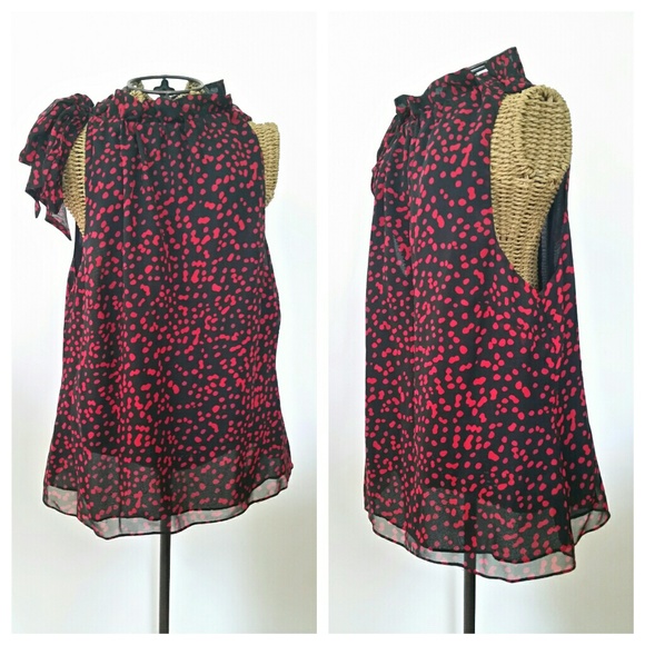 Xsold Michael Kors red dotted bow blouse 12P - Picture 2 of 3