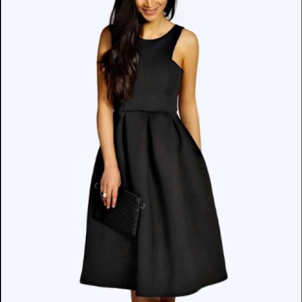 Boohoo Midi Skater Black Dress