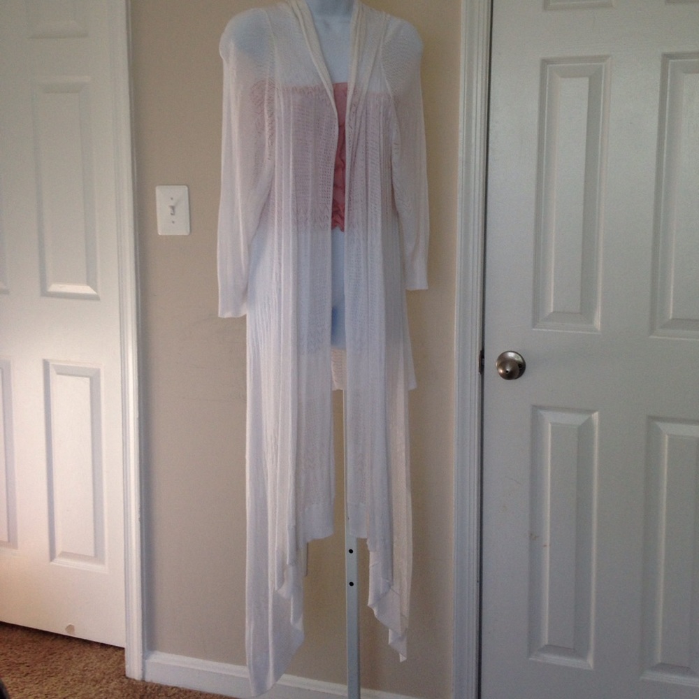 Fashion Bug Long White Draped Front Cardigan 2X