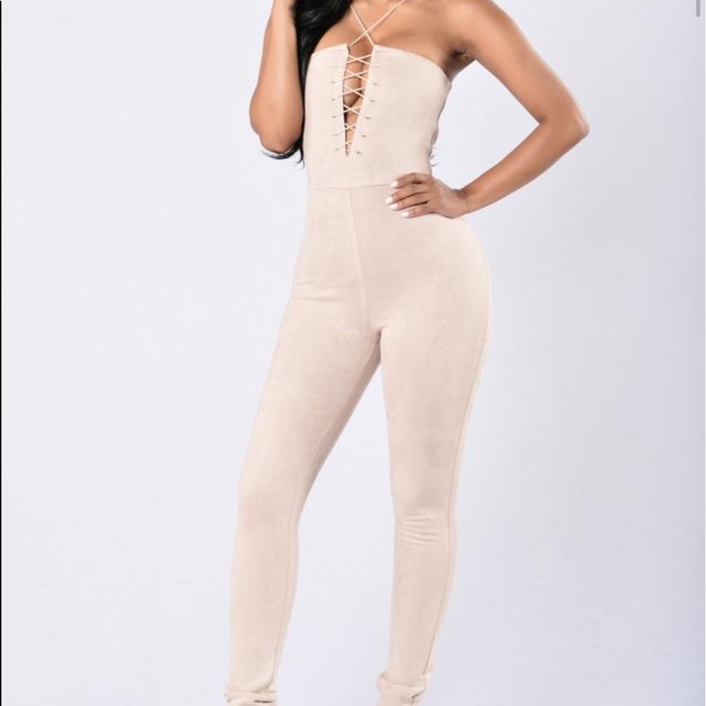 FashionNova Suede Jumpsuit (NEVER WORN) SIZE LARGE