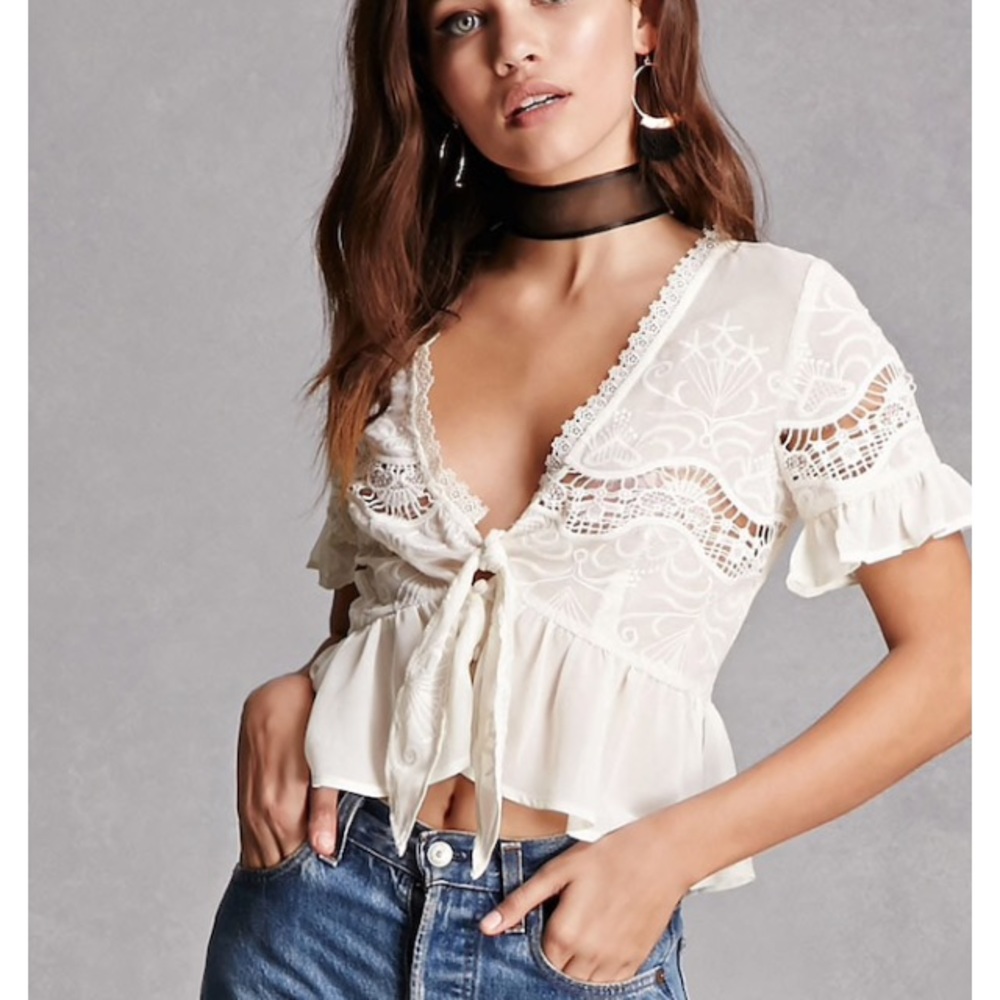 Lace self tie blouse