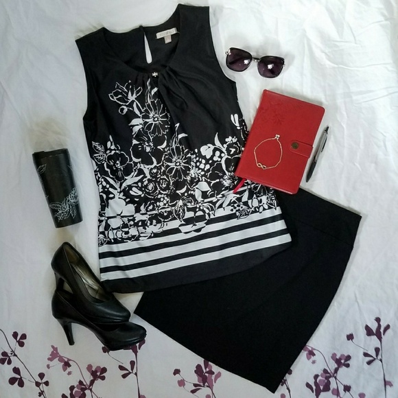 Black and White Floral Tank Blouse - Picture 1 of 1