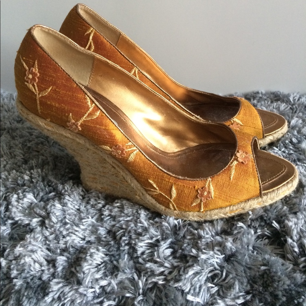 Gold silk espadrilles size 7.5
