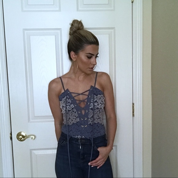 1 MED LEFT! Blue lace-up Bodysuit - Picture 7 of 8