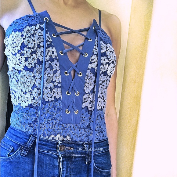 1 MED LEFT! Blue lace-up Bodysuit - Picture 4 of 8