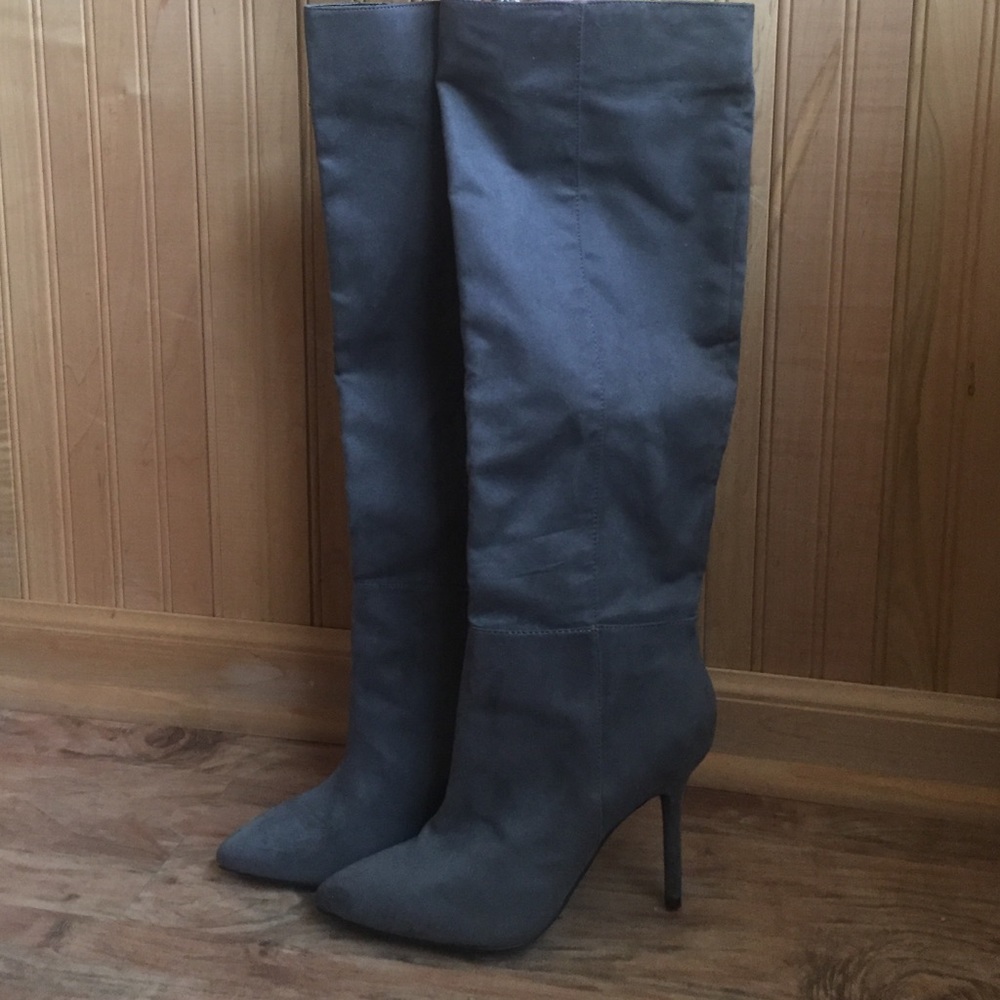 Dark Grey Suede Midi Boots