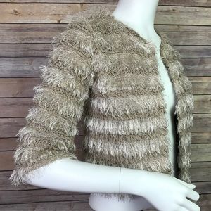 Anthropologie Fuzzy Shag 3/4 Sleeve Shrug Piko