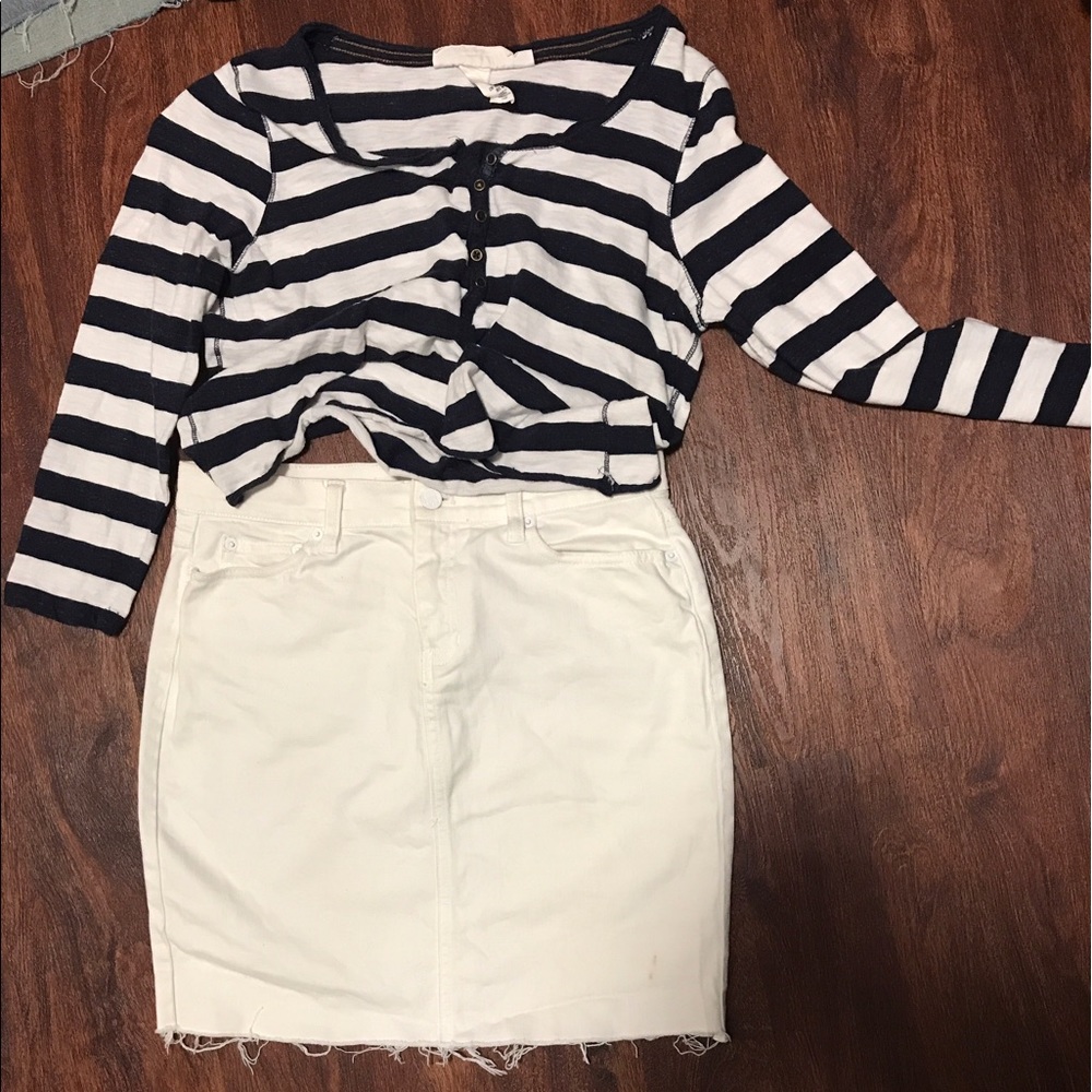 High waisted White Denim Skirt