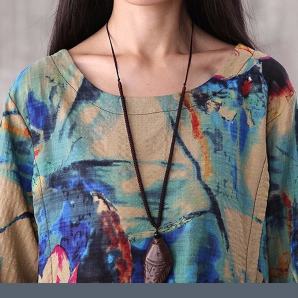 BOHEMIAN DRESS IN BLUE WITH FLORAL PRINT - Picture 5 of 8