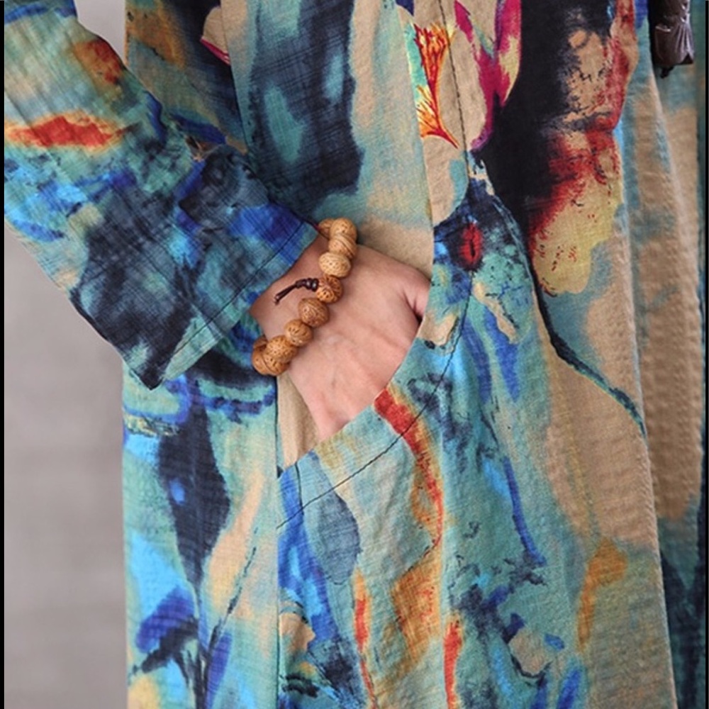 BOHEMIAN DRESS IN BLUE WITH FLORAL PRINT - Picture 7 of 8