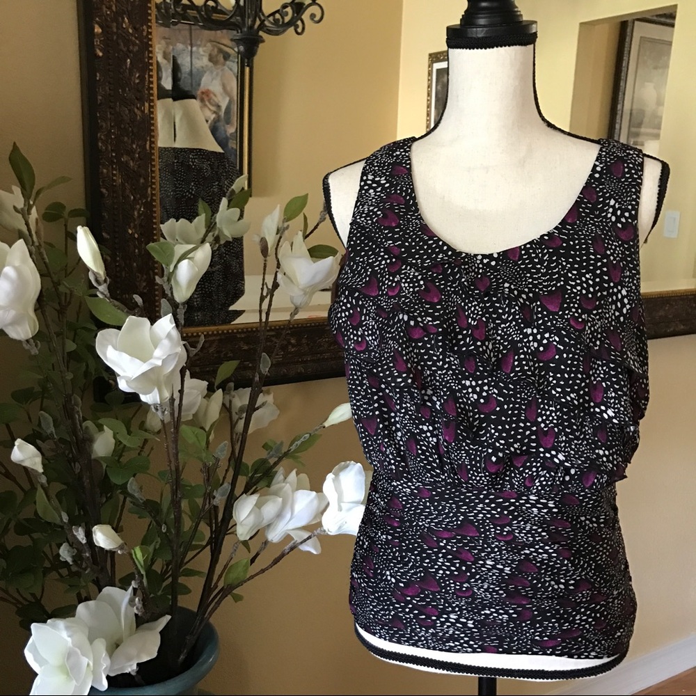 Purple Floral Print Ruffles Sleeveless