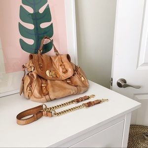 Badgley Mischka Camel Leather Satchel w/ Crossbody