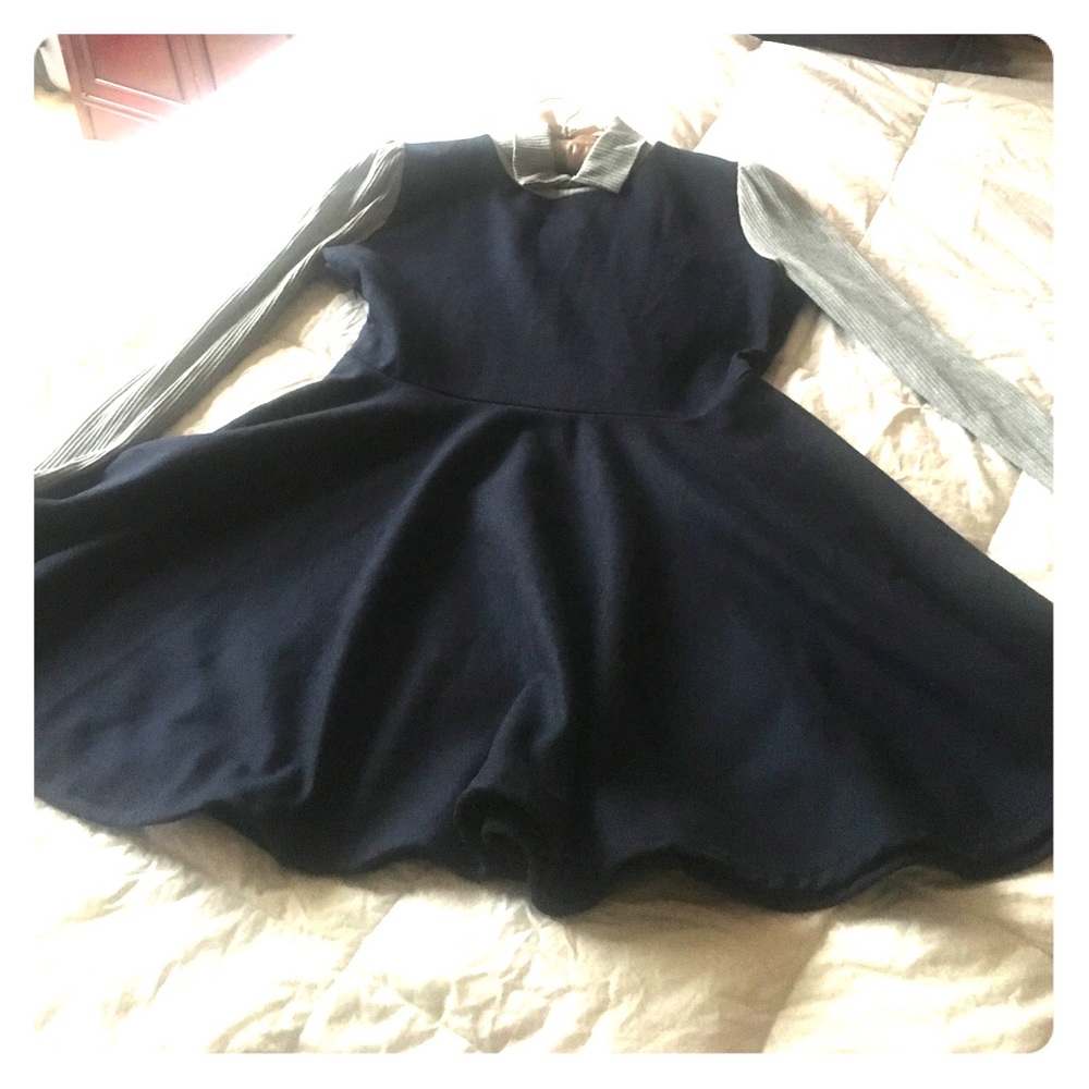 Korean Collared Navy Dress