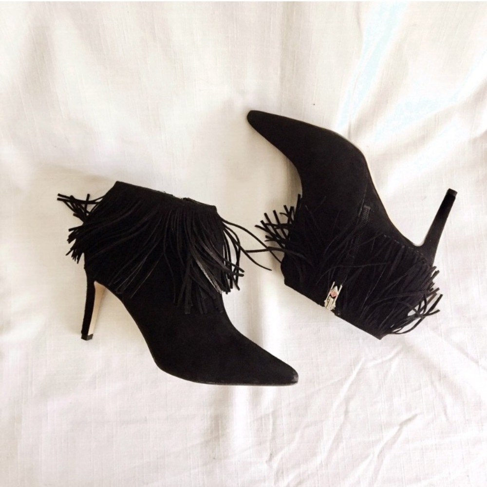 Sam Edelman Kandice fringed black suede booties