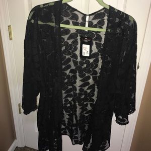 Sheer, black, short sleeve,lace cardigan.