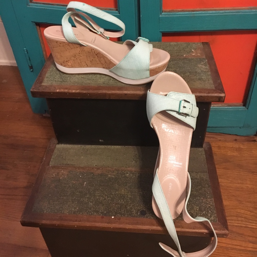 Rockport Mint Green Cork Wedge Sandals Sz. 10