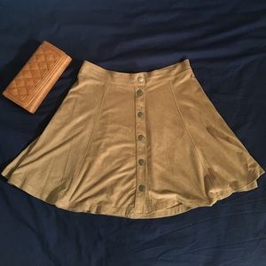 suede button front skirt