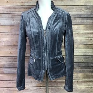 WHBM Military Style Velvet Jacket Ruffled Trim