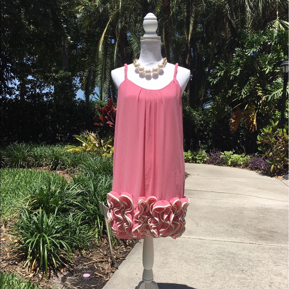 Elegant Pink Dress With Ruffle Bottoms