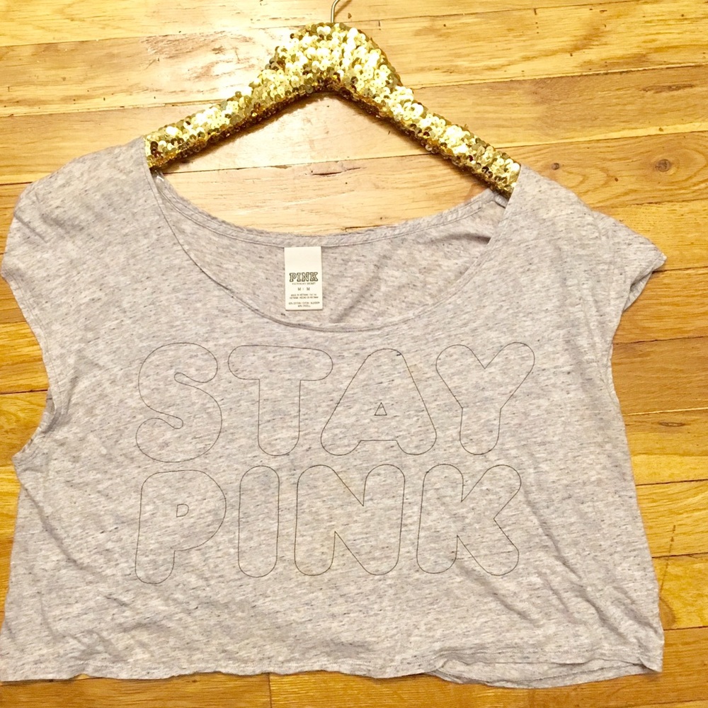 VS Pink "Stay Pink" cropped top.