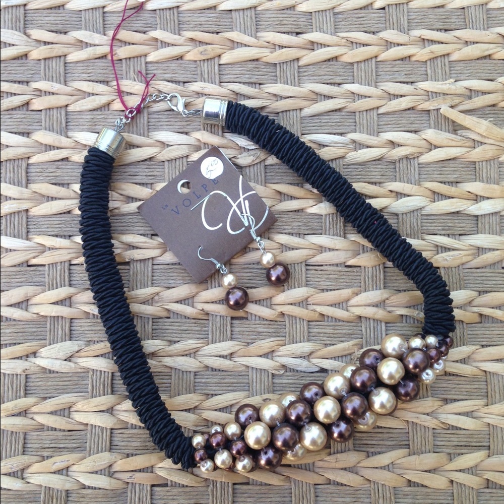 Brown & Gold pearl necklace & earrings
