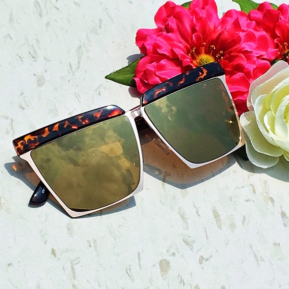 Accessories - Square Cat Eye Flat Metal Aviator Sunglasses