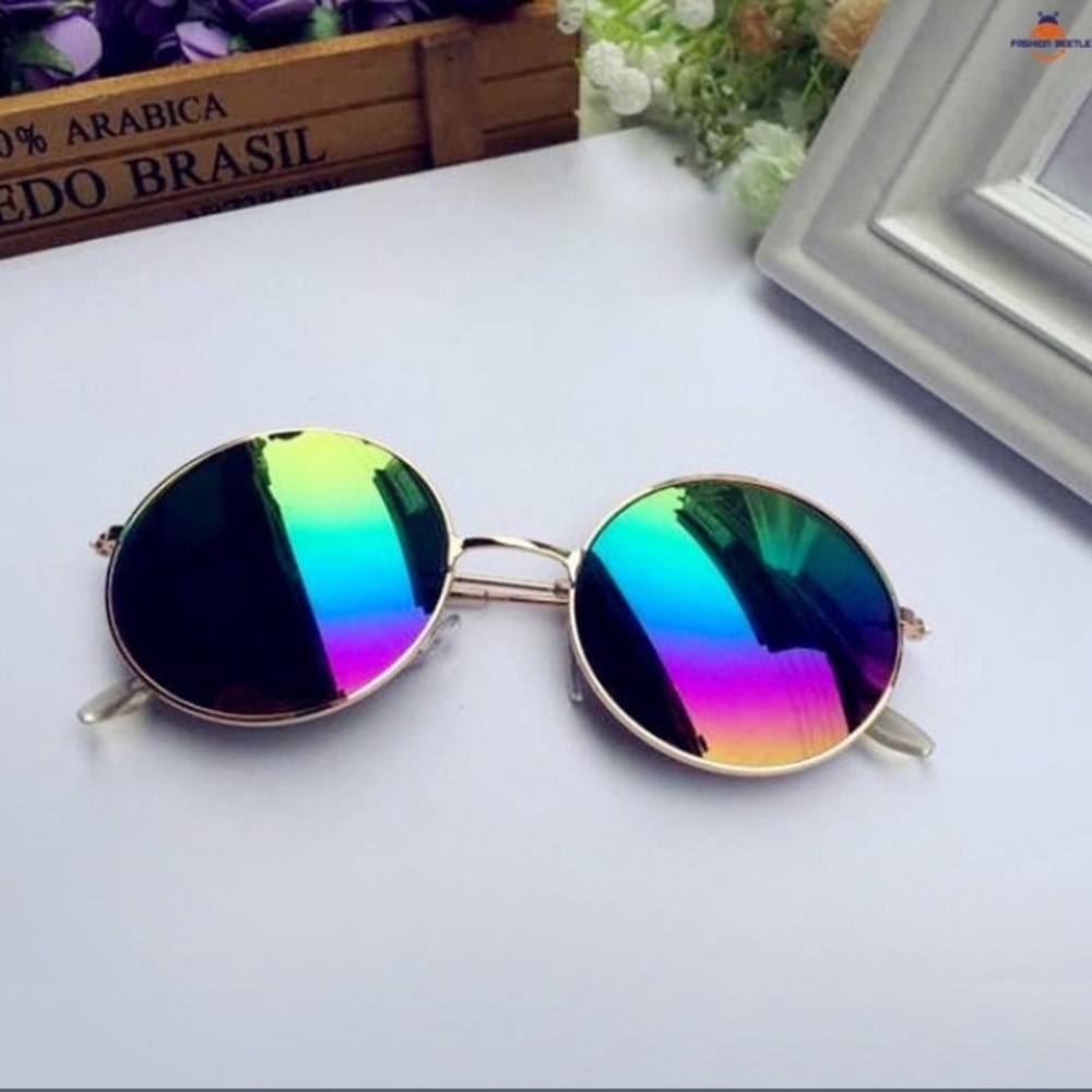 Beatles style blue mirrored sunglasses