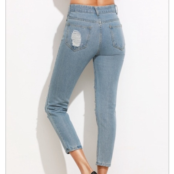 Blue Ripped Ankle Jeans - Picture 2 of 4