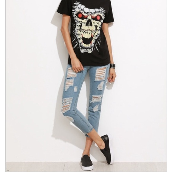 Blue Ripped Ankle Jeans - Picture 3 of 4