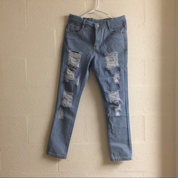 Blue Ripped Ankle Jeans - Picture 4 of 4