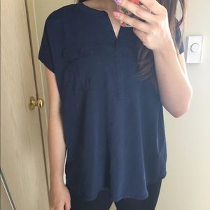 Navy Cap Sleeve Blouse