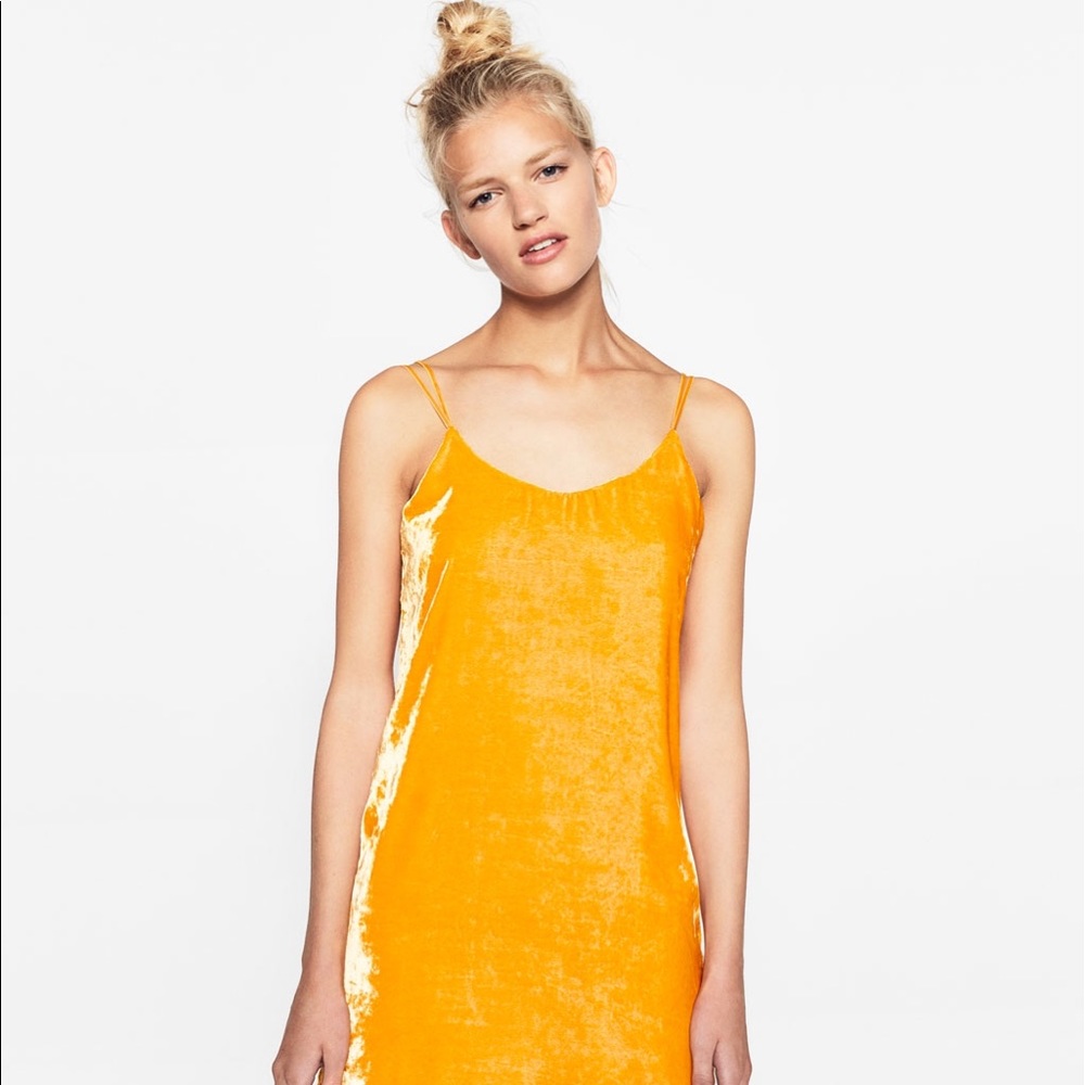 ZARA Trafaluc Tangerine Velvet Slip Dress