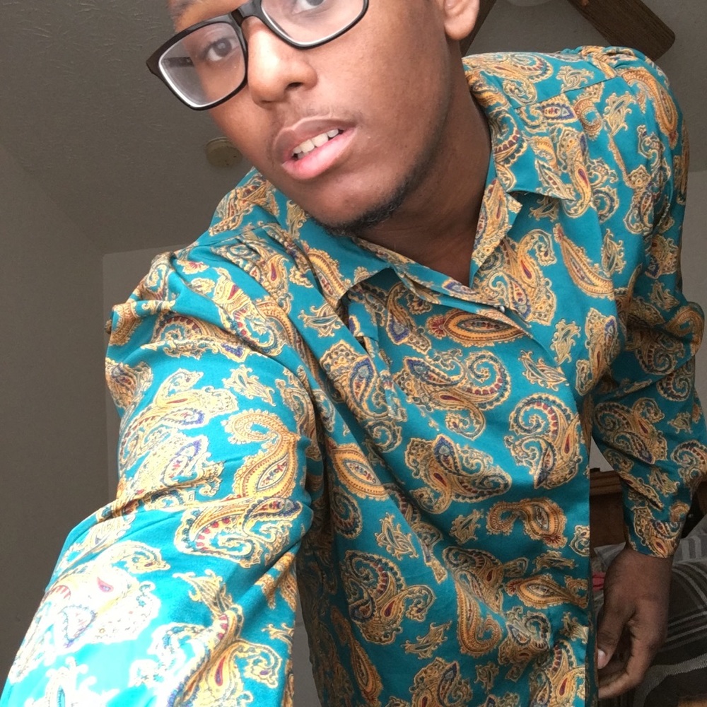 Teal and yellow floral shirt