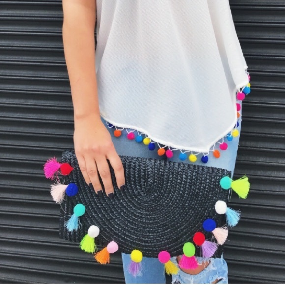 Black Pom Pom Clutch - Picture 2 of 4