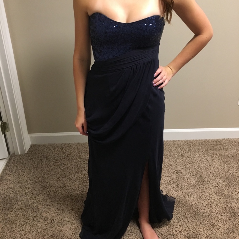 Navy blue sequins prom/formal dress