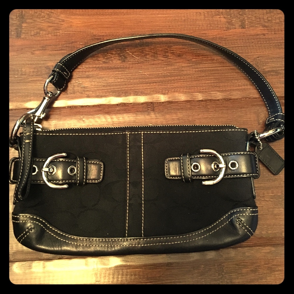 Authentic Coach black leather/canvas mini purse 👛