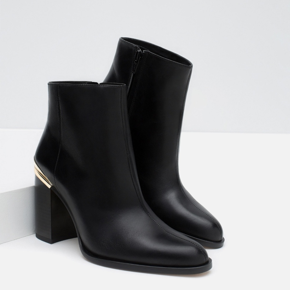 NEW Black block heel Booties w/ gold accent