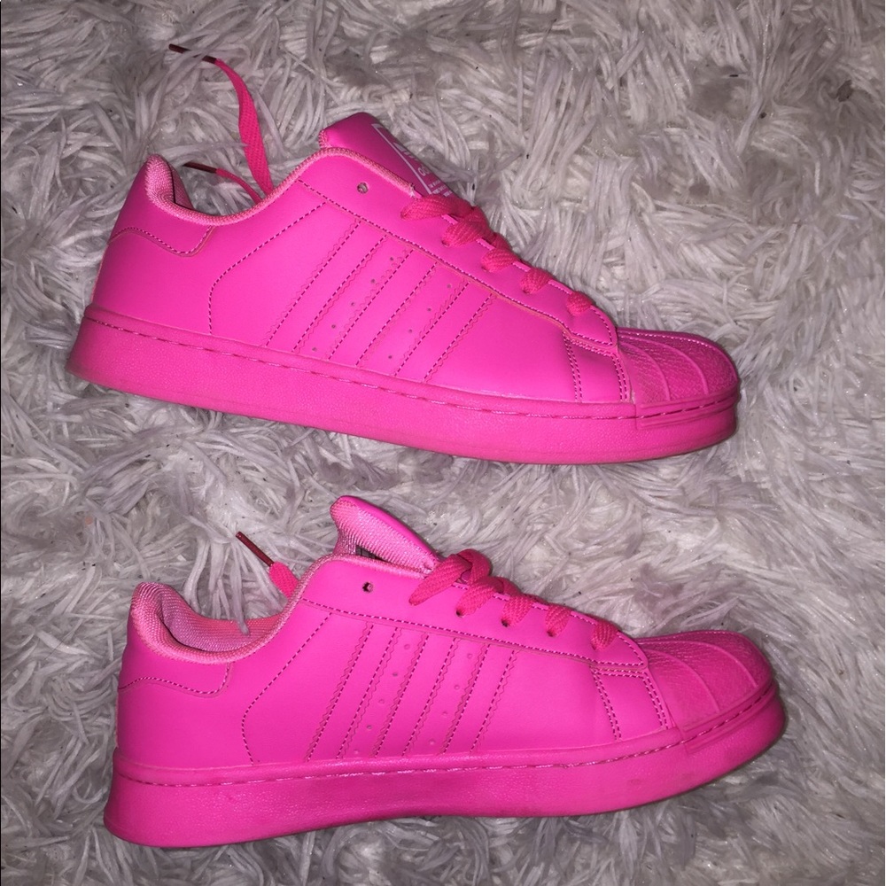 Hot pink Adidas superstar shell toe sneakers