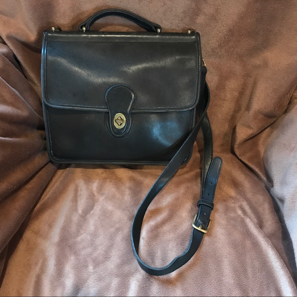 Vintage, leather, black Coach satchel-type bag