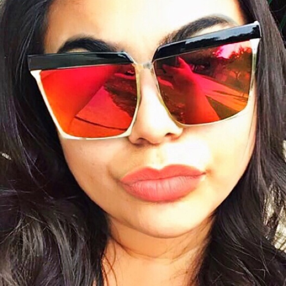 "Girl on Fire" Square Cat Eye Flat Metal Aviator - Picture 2 of 4