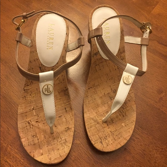 Ralph Lauren Shoes - White and gold Ralph Lauren wedge sandal