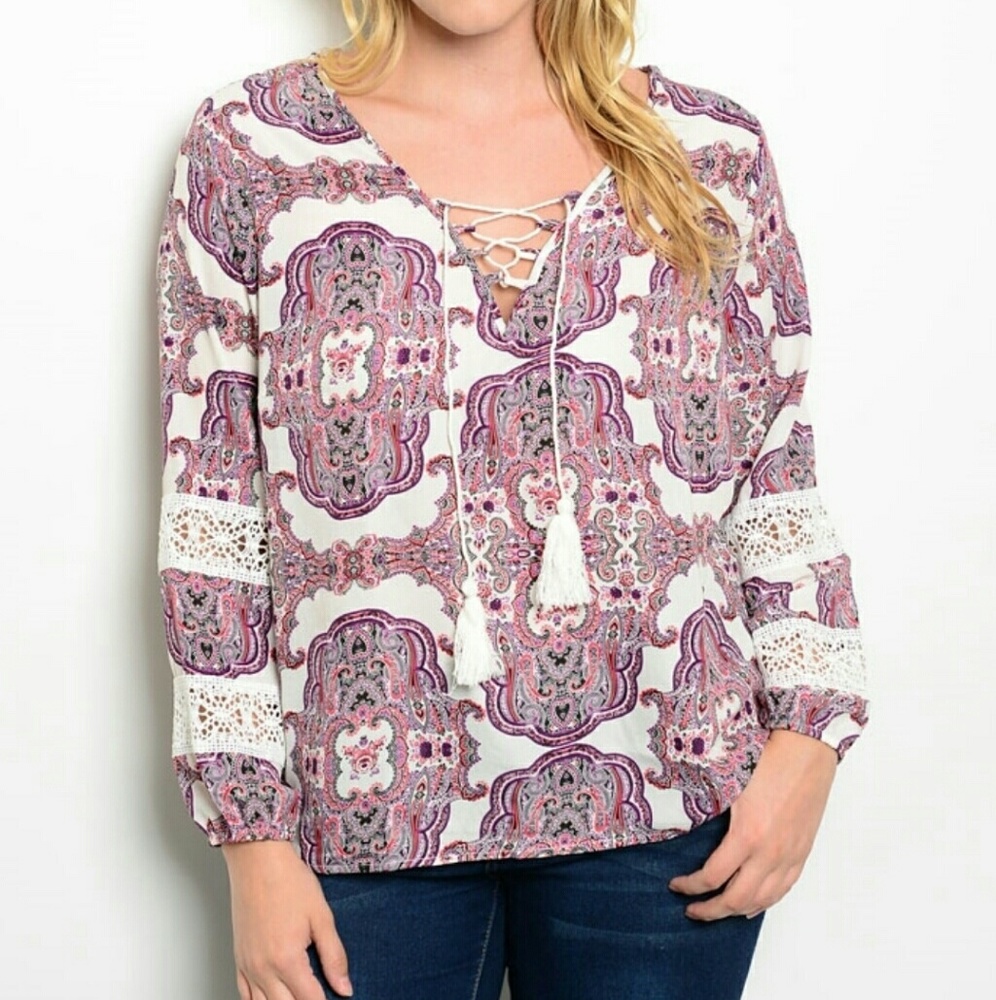 🔆 Ivory Burgandy Tunic Size XL - Picture 1 of 6