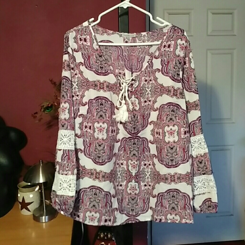 🔆 Ivory Burgandy Tunic Size XL - Picture 5 of 6
