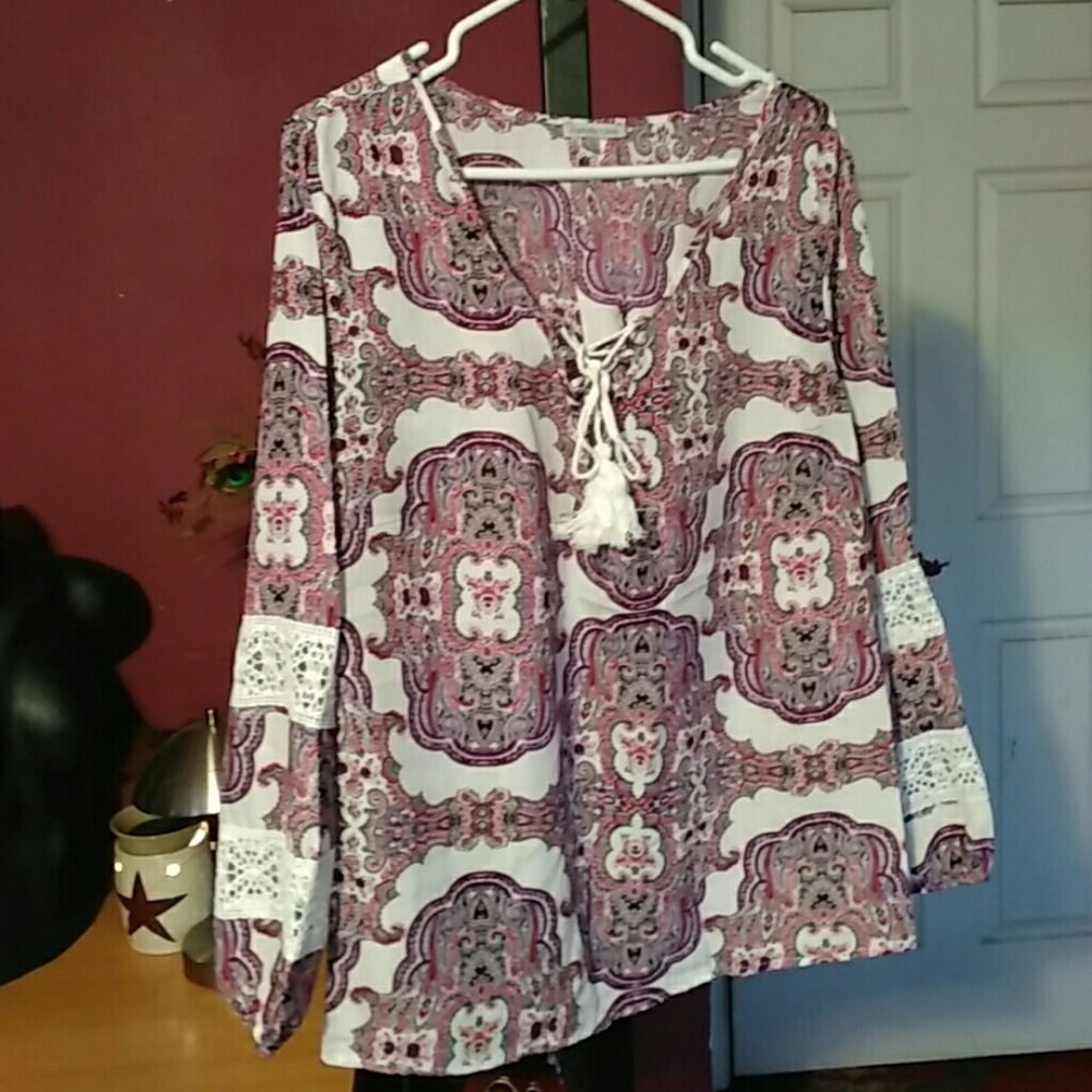 🔆 Ivory Burgandy Tunic Size XL - Picture 3 of 6