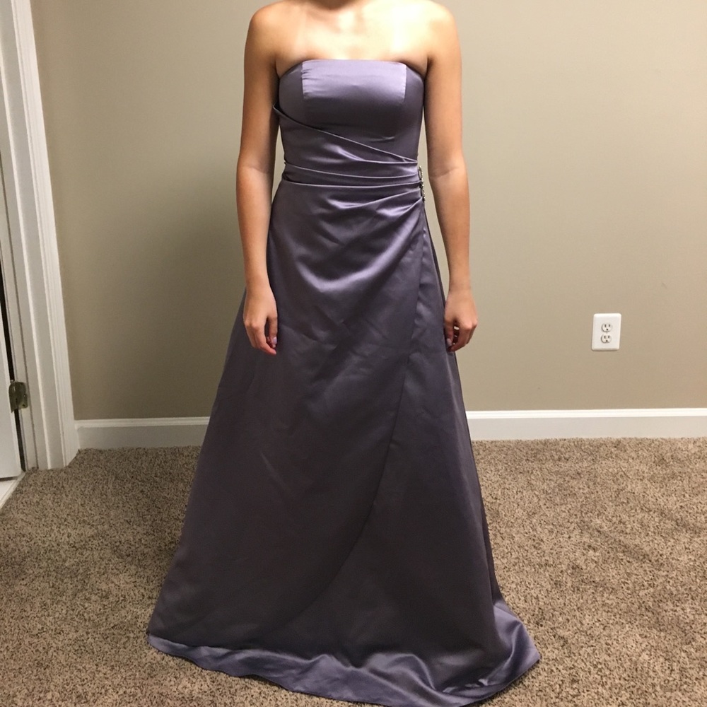 Strapless lavender prom dress
