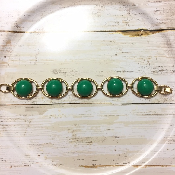 Stella & Dot Kelly Green Stone Gold Link Bracelet - Picture 2 of 3