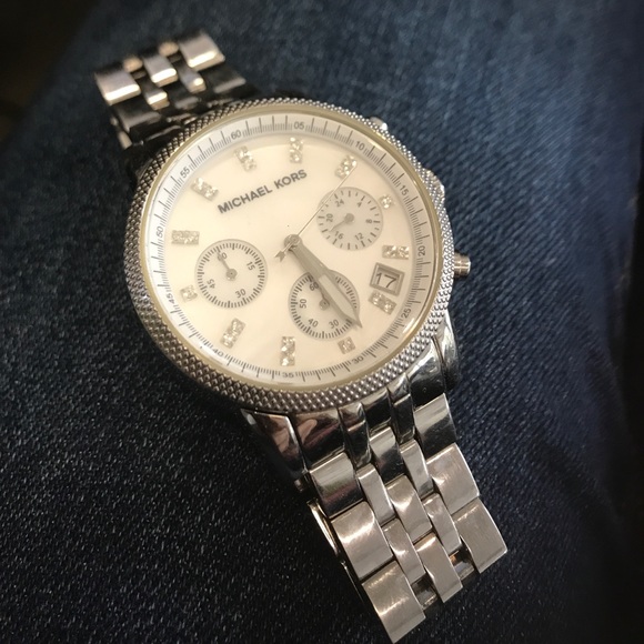 s-l400.jpg MICHAEL KORS Chronograph Ritz Silver Watch