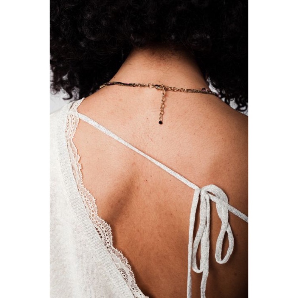 Gold Necklace w/ Tassels and Purple Details - Picture 2 of 3